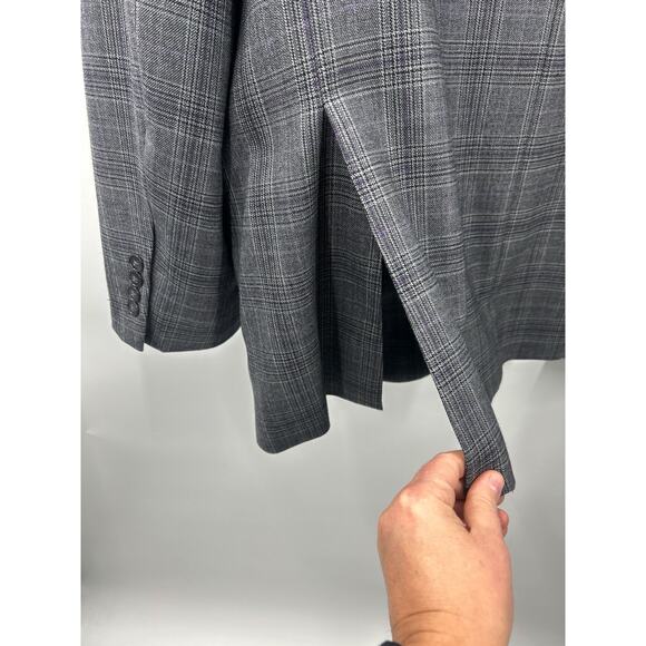 Tasso Elba Grey Purple Plaid Wool Blazer Sport Coat Jacket 46L 46 Long - Picture 6 of 9